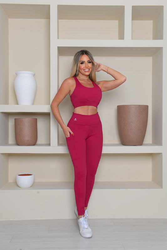 Conjunto Calça e Top Nadador-Vinho