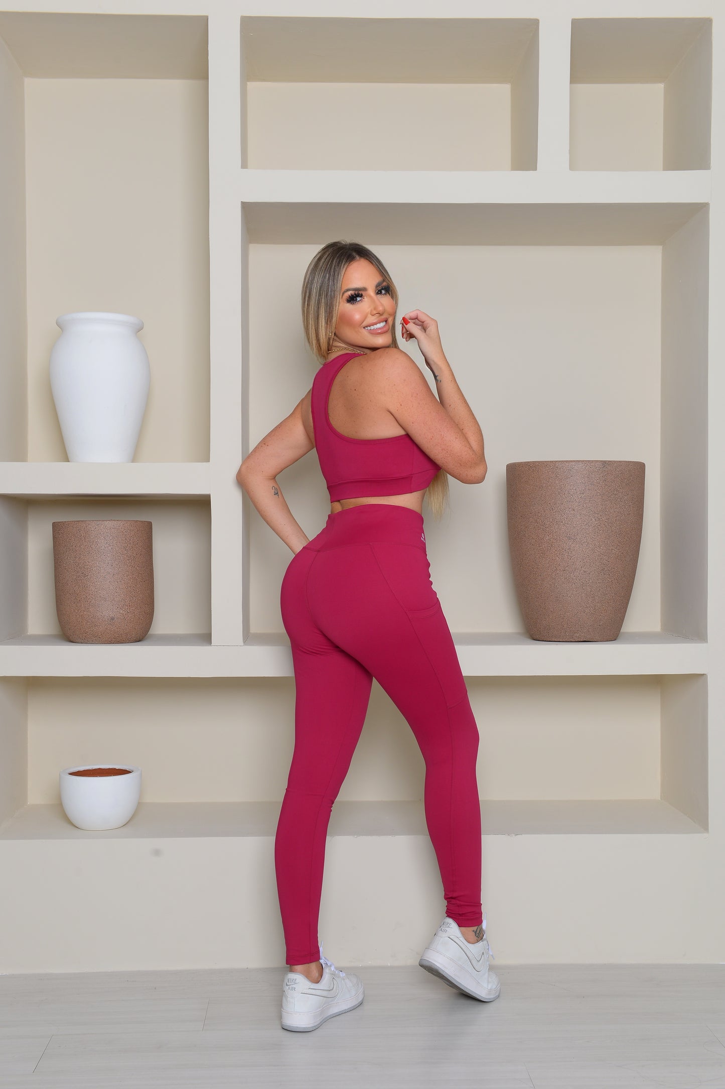 Conjunto Calça e Top Nadador-Vinho