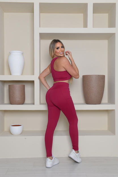 Calça Legging com Bolso-Vinho