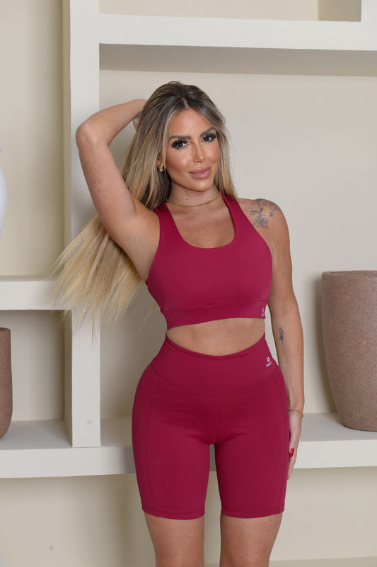 Conjunto Bermuda e Top nadador-Vinho